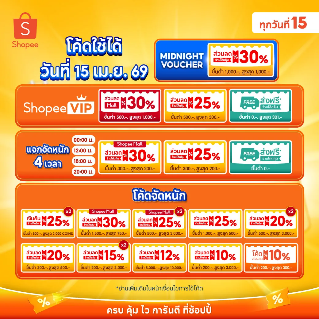 โค้ดส่วนลด Shopee Mid Month Sale เดือนเมษายน 2569